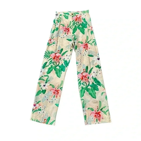 Vintage Liberty House of Hawaii Hawaiian Floral Wide Leg Pleated Cotton Pants - Picture 1 of 9